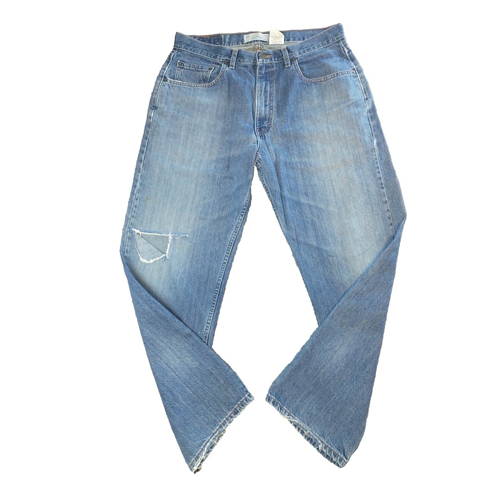 Levi Strauss Signature Mens Blue Distressed Straight Leg Jeans 34x30 91502-9010